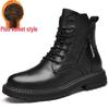 Men's Genuine Leather High-Top Snow Boots - Winter Velvet-Lined Martin Style