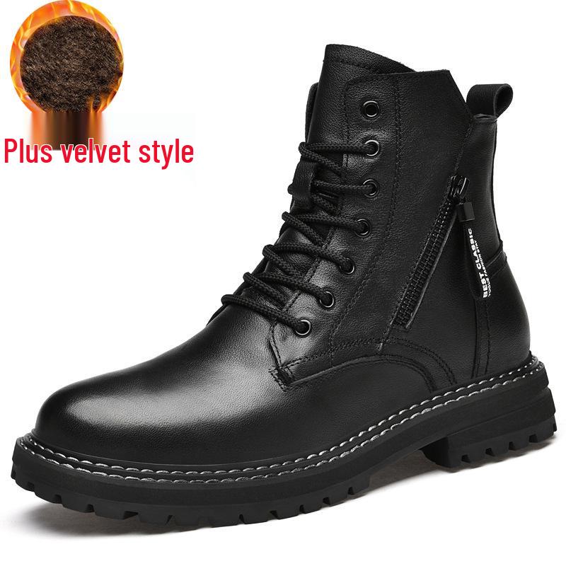 Men s Genuine Leather High-Top Snow Boots - Winter Velvet Warm Martin Style Size 39
