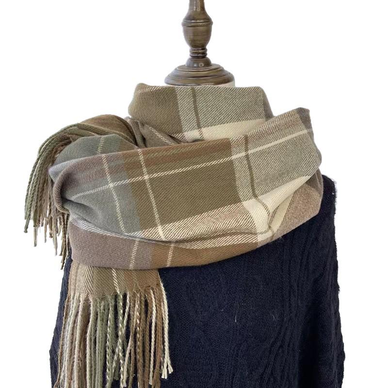 Imitation Cashmere Plaid Scarf - Women's Korean Style Autumn Winter Shawl with Tassels