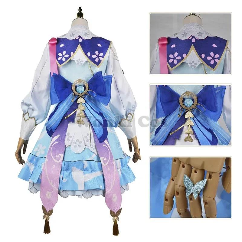 Kamisato Ayaka Skin Cosplay Costume Dress Springbloom Missive Ayaka Cosplay Wig Full Set With Hat Lolita Dress