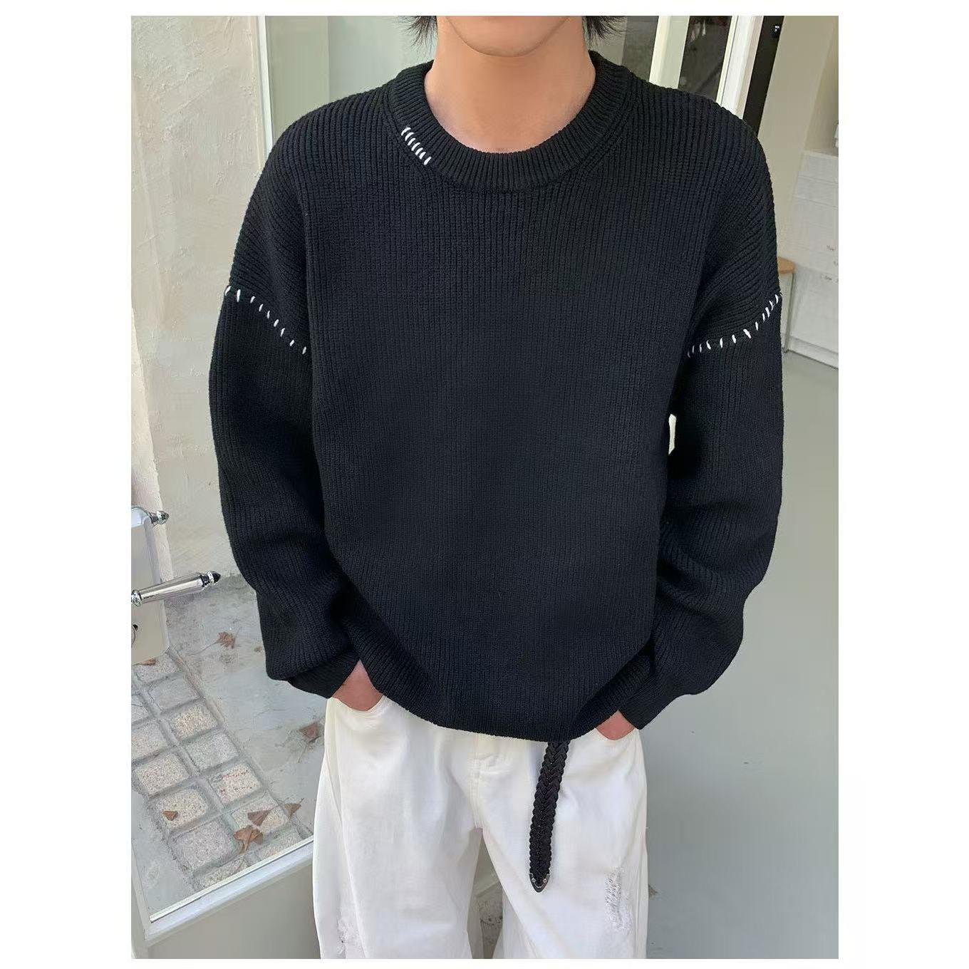 Men s Trendy Crew Neck Sweater: Autumn Winter 2024 Slim Fit Knitwear 2XL