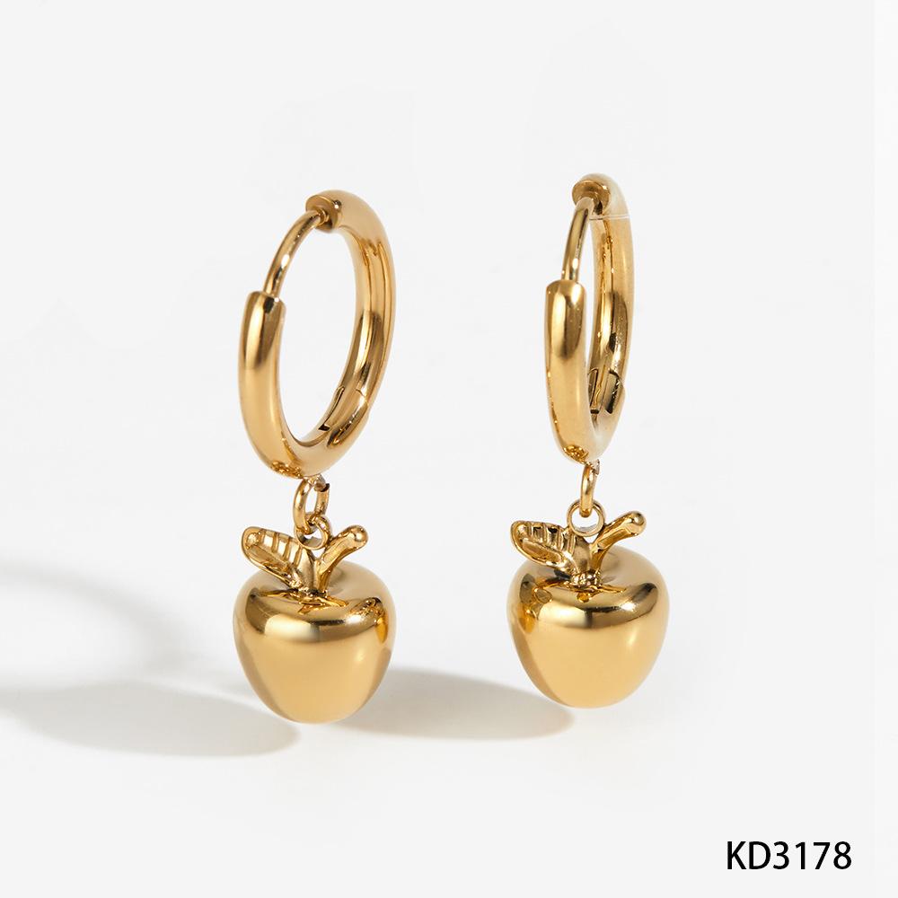 Cute Fashion Plated Titanium Steel 3D Drip Oil Apple Necklace Earrings Fruit Series Accessories Red Apple Pendant Necklace Jewel