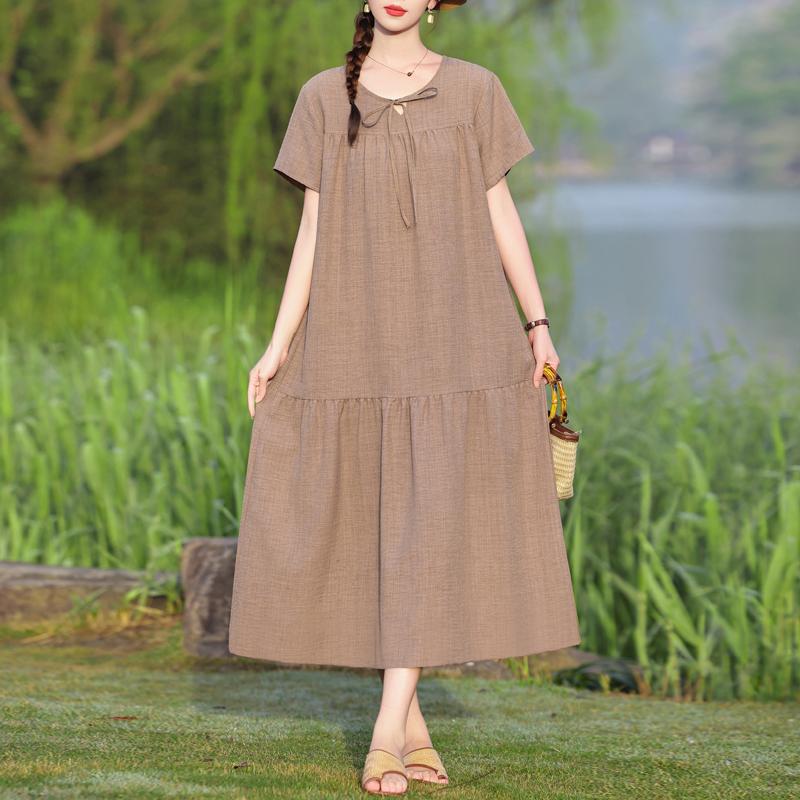 

Women s Casual Summer Maxi Dress, Bow V-Neck Short Sleeve Loose Fit Long Dress (XL-5XL) 5XL хакі