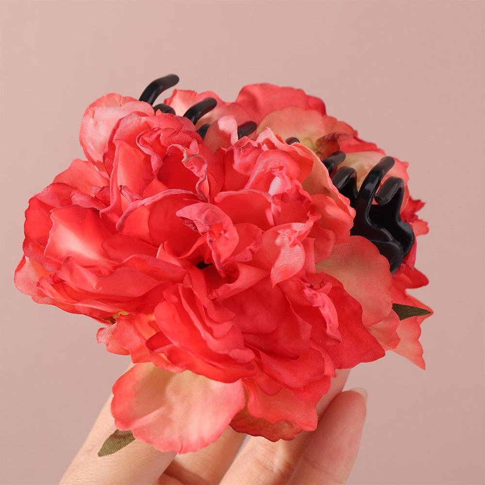 Cloth Peony Flower Hair Claw Ponytail Clip Large Shark Clip Artificial Flower Claw Clip Daily