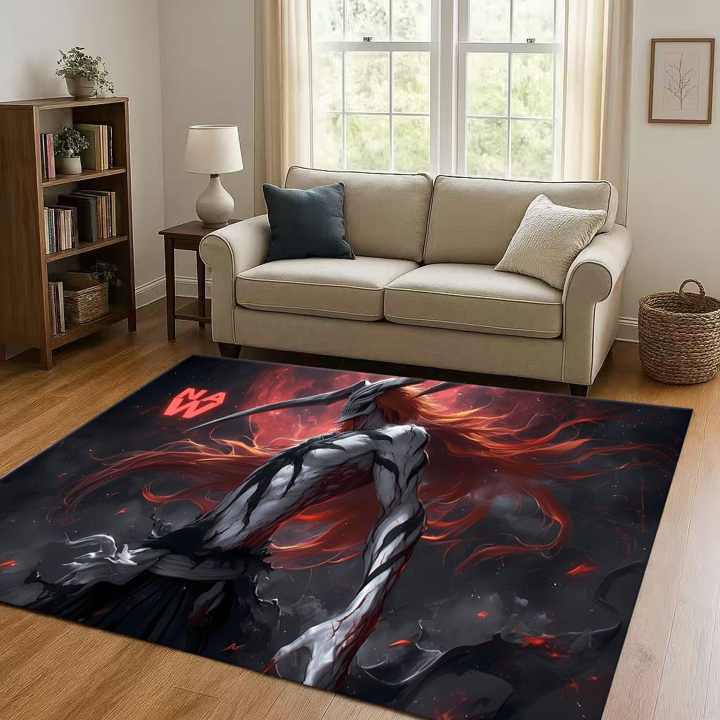 Anime Bleach Kurosaki Ichigo Cartoon Wohnzimmer Rutschfester Teppich für Schlafzimmer Sofa, Leicht zu reinigen Heimdekoration Fußmatte Spielmatte
