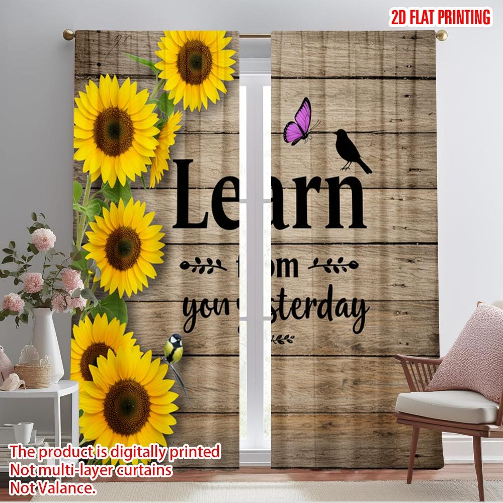 

2pcs 2D flat printing Window Treatment Curtains Learn From Yesterday Sunflowers Polyester Fabric Without Electricity Holiday 52.50×116.00 CM 2pcs
