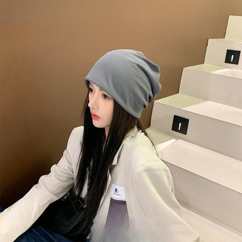 Face-showing Small Solid Color Pile Hat Headscarf Cold Hat Versatile Woolen Hat for Shopping In Autumn and Winter