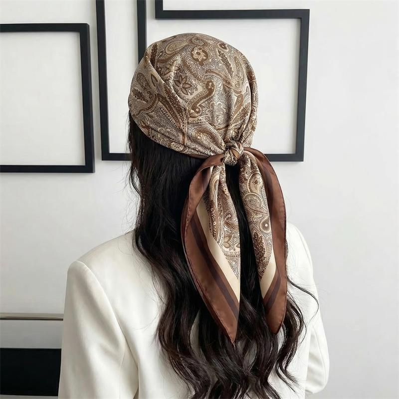 70cm Design Hair Bands Square Scarves Fashion Print Satin Silk Scarf for Women Neckerchief Wrist Wraps Lady Ribbon Shawl Foulard