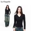 La Chapelle Women's V-Neck Long Sleeve Slim Fit T-shirt