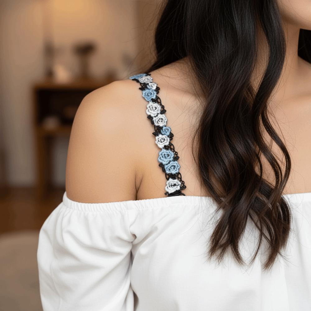 Adjustable Floral Bra Straps with Lace Trim Flower Lingerie Strap Fashion Underwear Strap Women