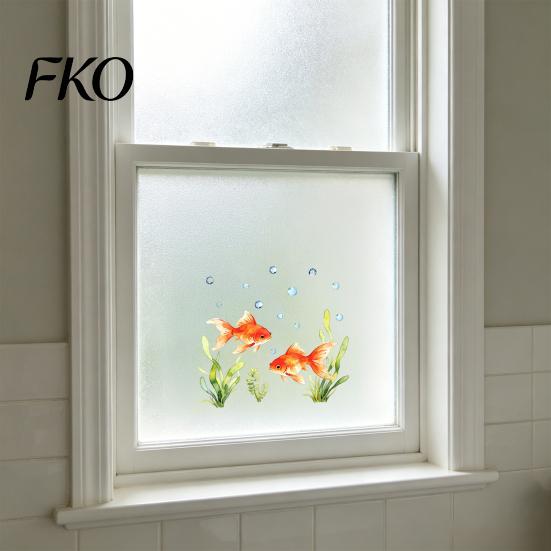 Aquatic Plant Window Decal Red Goldfish Design Sticker, Transparent Electrostatic Adhesion No Glue Auspicious Decor Glass for Living Room Bedroom