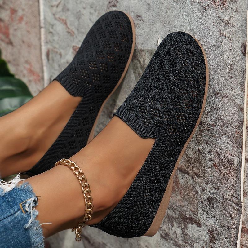 Scarpe Comode Traspiranti a Maglia Lavorata a Maglia con Punta Tonda Piatte Slip-on
