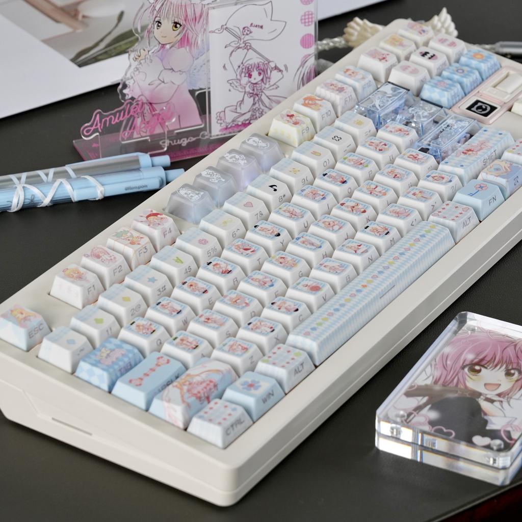 Guardian Cartoon Sweetheart Keycaps Pbt Five-Sided Sublimation Keycaps Pink Blue Cute Side Engraved Keyboard Customized Keycaps