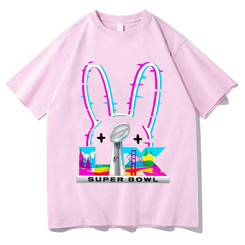 Bad Bunny Super Bowl Graphic Tshirt Cotton Short Sleeve Loose Male Tshirts Streetwear Unisex Hip Hop Fashion Summer Men Shirts