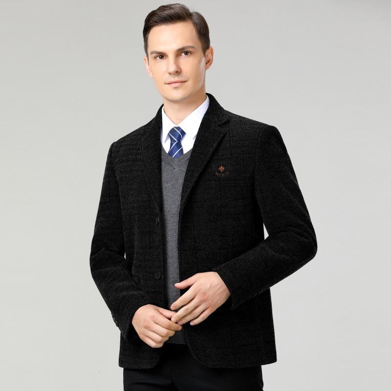 Middle-aged and elderly men's coats, spring and autumn mid-length woolen coats, dad's autumn and winter suit collar, fashionable warm jackets