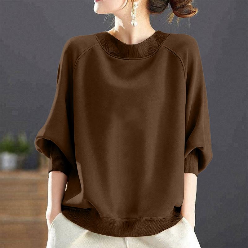 

ZANZEA Женская повседневная блузка с круглым вырезом, свободного кроя, с длинным рукавом, осенняя коричневый