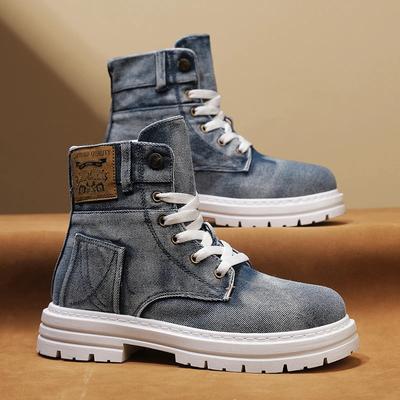 Men's High Top Retro Denim Sneakers Are Fashionable Versatile, Lightweight and Outdoor Lace Up High Top Shoes 2024 New Size39-44