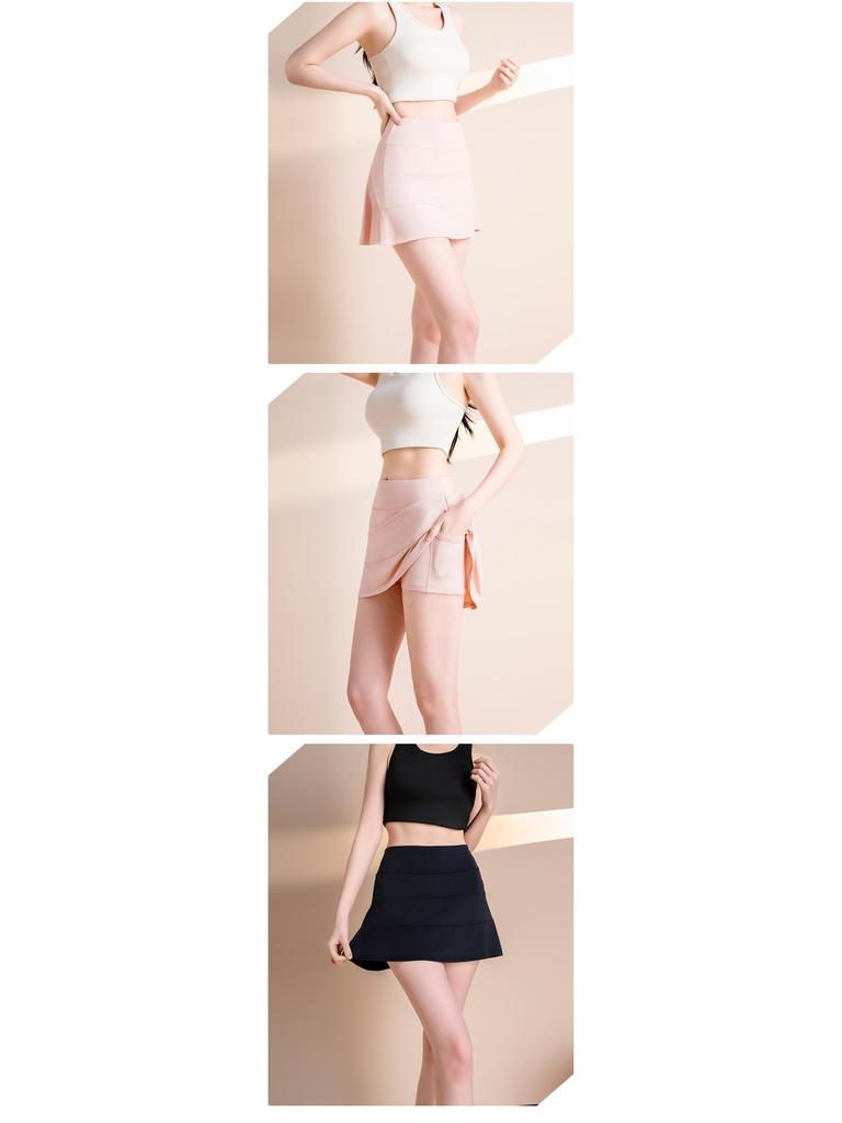 Notting Yoga Women's High Waist Pleated A-line Sport Skirt with Ice Sense Two-piece Design