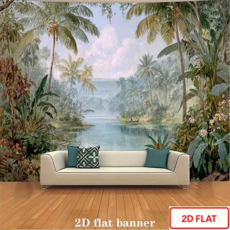 2D Nature Jungle Landscape Wall Hanging Tapestry for Room Decor 47.2x31.5inch/120*80cm