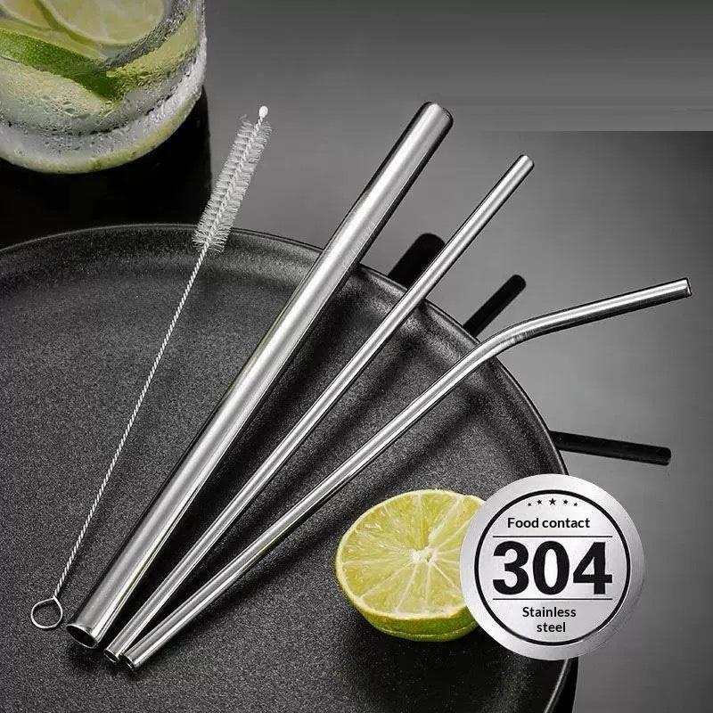 4 Pcs Stainless Steel Straw Reusable Metal Drinking Straw With Cleaner Brush For Home Party Barware Bar Accessories