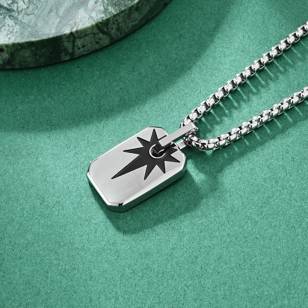 Men s Fashionable and Versatile Light Luxury Retro Six-pointed Star Square Necklace Jewelry 60CM