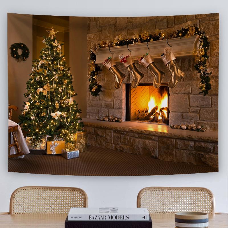 Customizable Christmas Backdrop Nordic-style Cross-border E-commerce Fireplace Tapestry Home Decor Photo Prop Hanging Cloth
