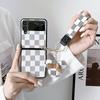 Chessboard Folding Screen Clamshell Mobile Phone Case For Samsung Zflip4 Bow Tie Mouse Pendant Portable Rope