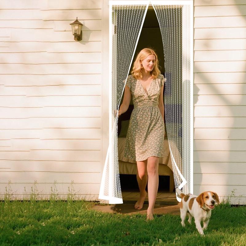 Magnetic Screen Door Mesh Curtain Mosquito Net Bug Hands Free Partition Mute Striped Door Curtain Bedroom Ventilation