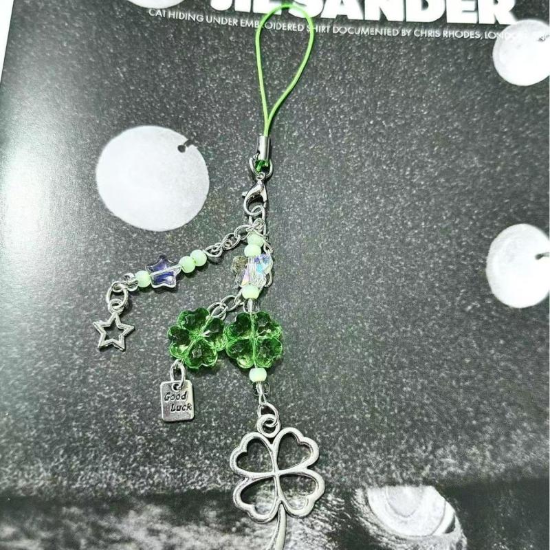 Cute Four Leaf Clover Keychain Bag Earphone Cover Pendant Decoration Kawaii Mobile Phone Lanyard Home Decoration Accessories