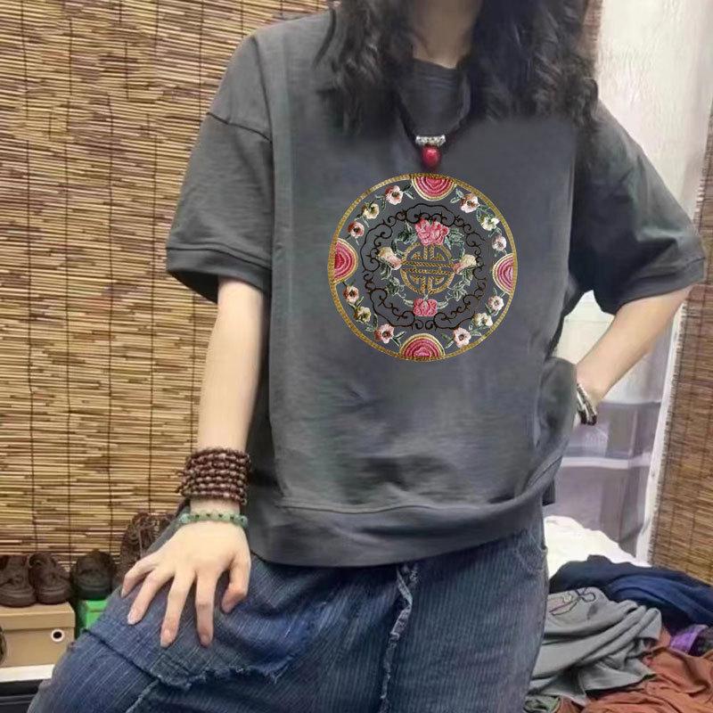 Women's 100% Cotton Casual Loose Slimming Half Sleeve Plus Size Printed T-Shirt