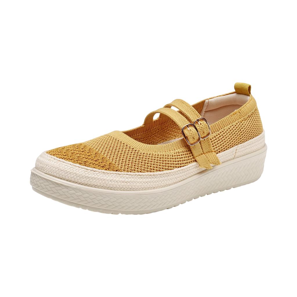 Women Mesh Flyknit Outdoor Shoes Breathable Lightweight Casual Sneakers with Adjustable Strap and Flexible Sole for Daily Walking and Travel