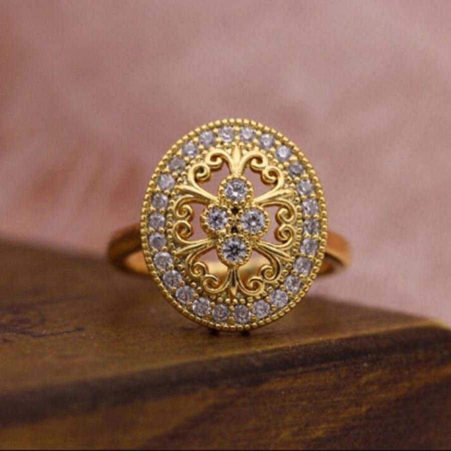 Vintage Hollow Flower Ring Elegant Women's Engagement Party Gift Wedding Jewelry Valentine's Day Gift