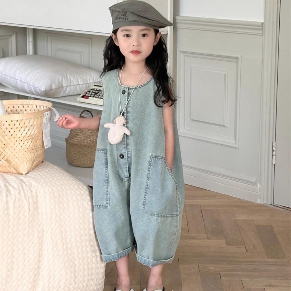 Abbigliamento estivo tinta unita per bambine Tuta carina per bambini Versione coreana Moda Retro Abbigliamento per bambini 3-7 Anni