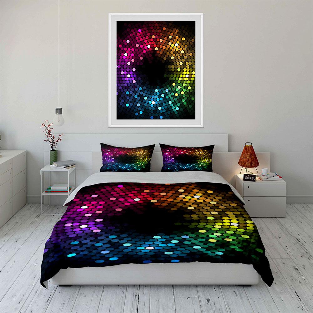 Colorful Circular Dot Design Bedding Duvet Cover Set  (1*Duvet Cover 2*Pillowcases, without duvet insert)