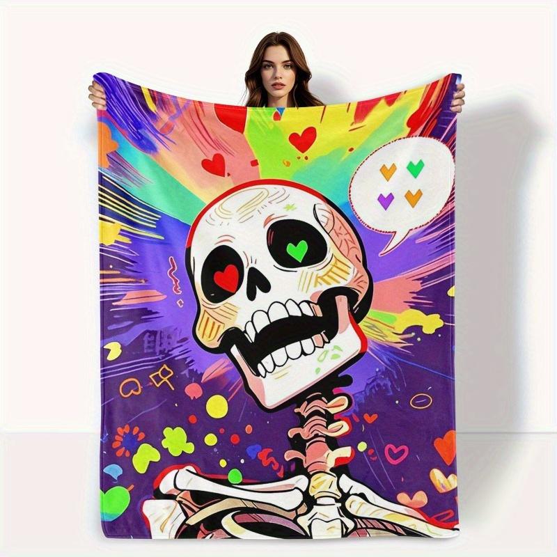 Edgy Skull Heart Blanket Reversible Flannel Throw for Bold Style AllSeason Comfort Rocker Romance Gift