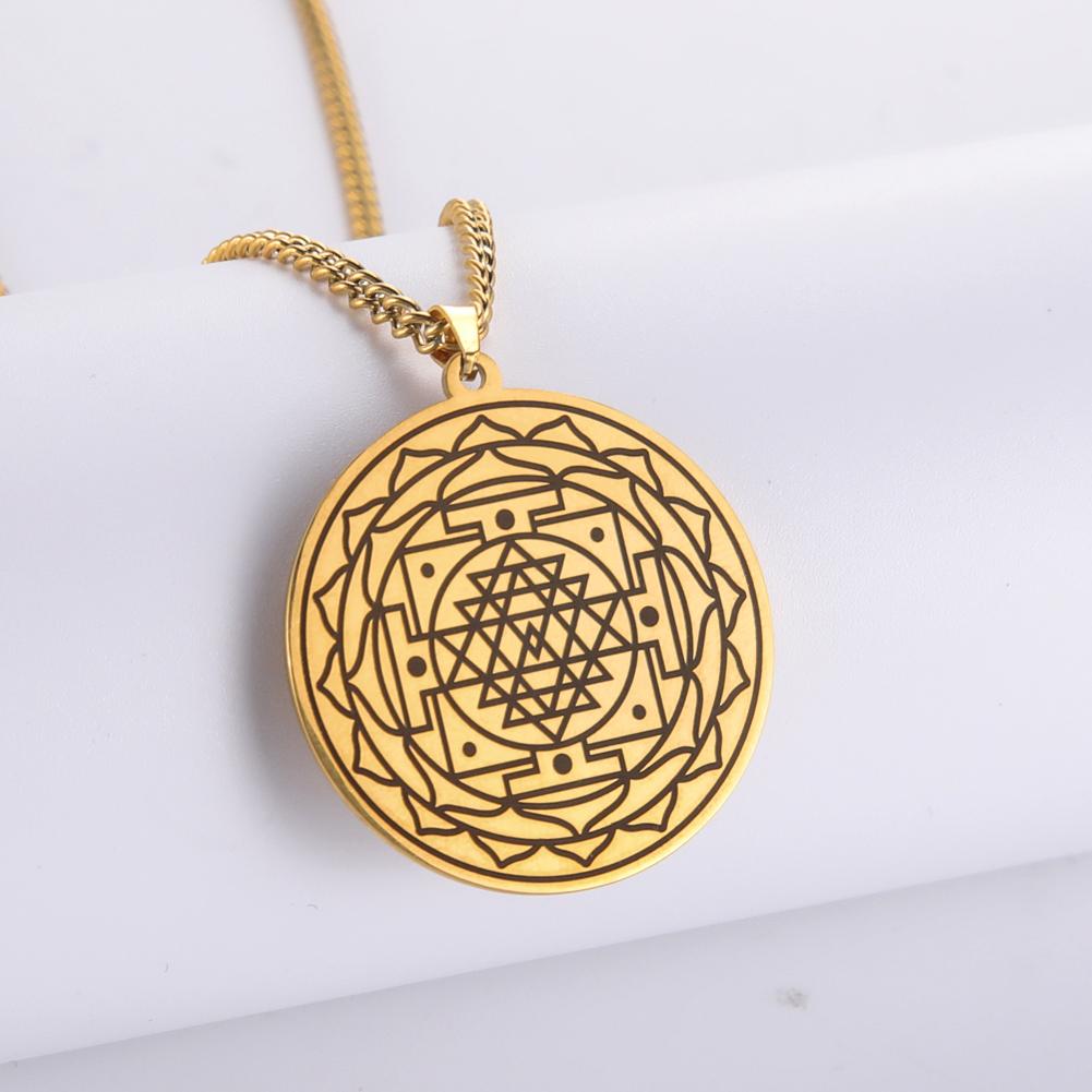 Dawapara Sri Yantra Mandala Sacred Geometry Pendant Necklace Chakra Energy Necklace Meditation Spiritual Jewelry Stainless Steel