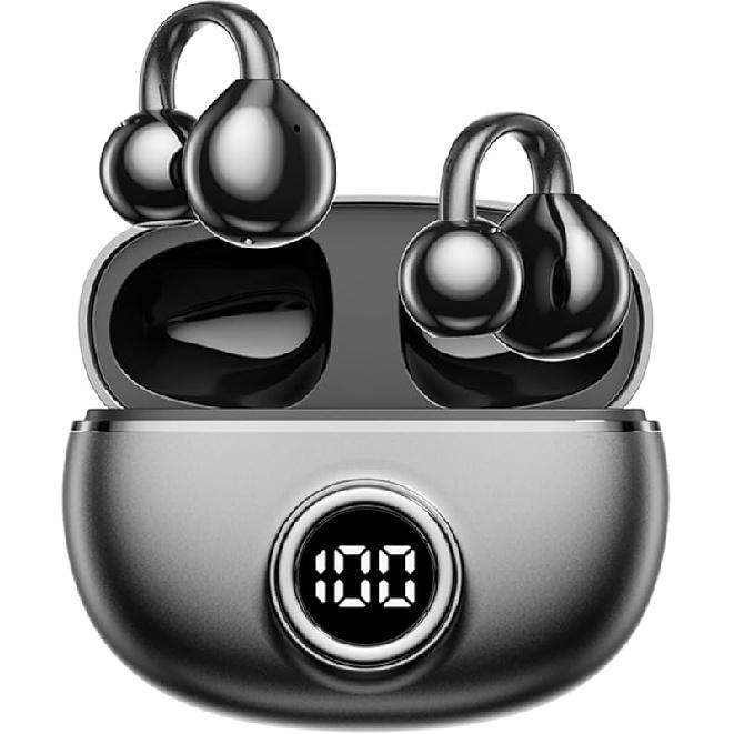 M97 Clip On Earbuds Wireless Bluetooth 5.3, Open Ear Headphones with 50H Battery 10-Min Quick Charge, Featherlight C-Shaped Hook, Secure Fit for