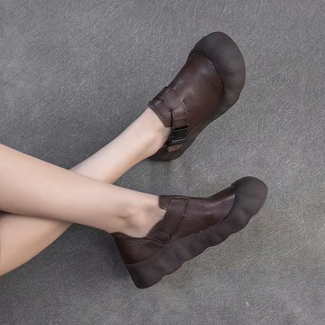 Johnature Retro Soft Leather Thick Soled Shoes Buckle Casual And Comfortable Women's Flat Platform Shoes