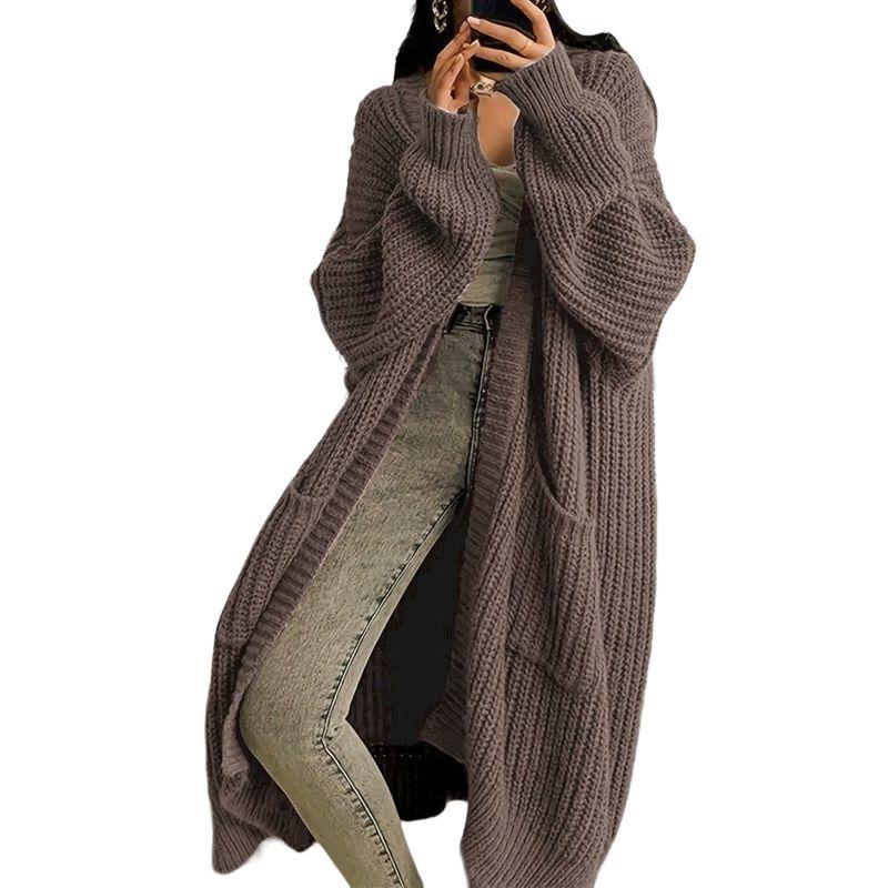 Dámský Oversized Pletený Kardigan Dlouhý Svetrový Kabát