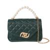 Fashion diamond chain small square bag, trendy pearl handbag, sweet lady embroidered mobile phone bag