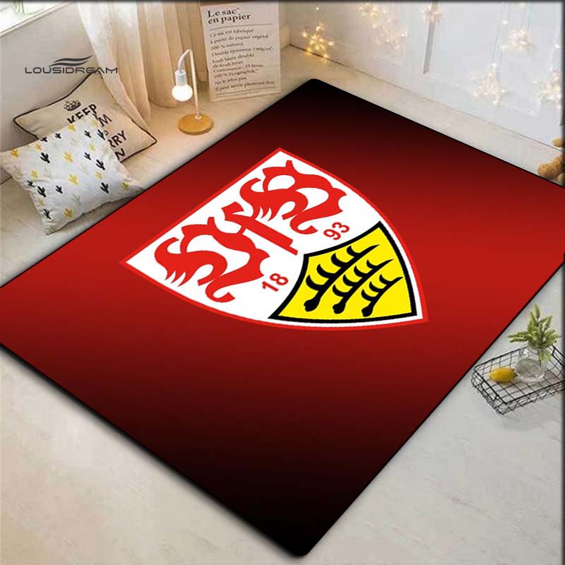 VfB Stuttgart Simple Gradient Club Crest Area Rug, Non Slip Floor Mat for Living Room Bedroom Soccer Fan Home Decor