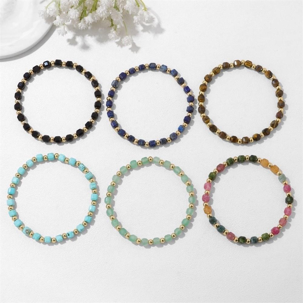 Faceted Natural Stone Lapis Lazuli Tiger Eye Bracelets Boho Square Cube Bracelet Energy Jewelry
