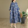 2025 Dame Pluss Størrelse Vår Lang Kjole Løs Basic Trykk Vintage Casual Blomstret Oversize Langermet Maxi