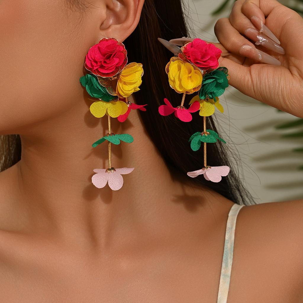 European and American Style Earrings, Chiffon Flower Multi-layer Niche Design Stud Earrings, Versatile High-end Earrings Women