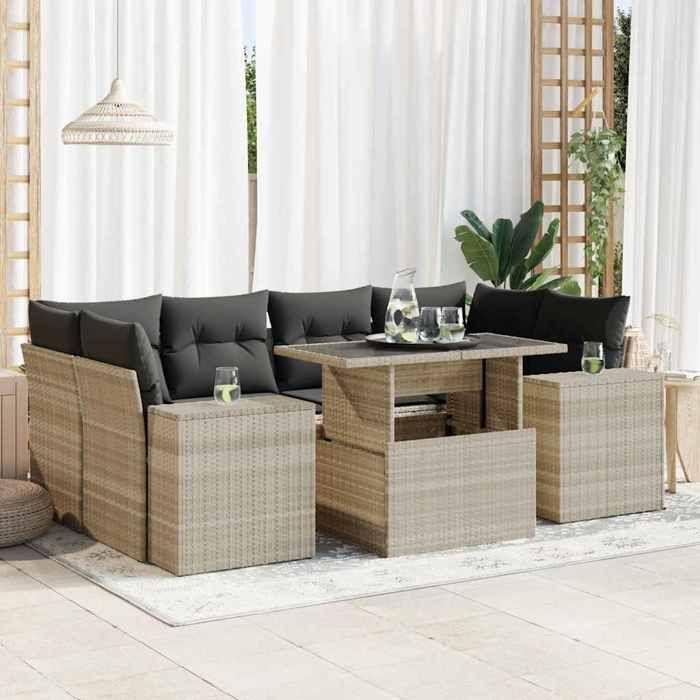 VidaXL Salon de jardin avec coussins 7 pcs gris clair résine tressée 3326753
