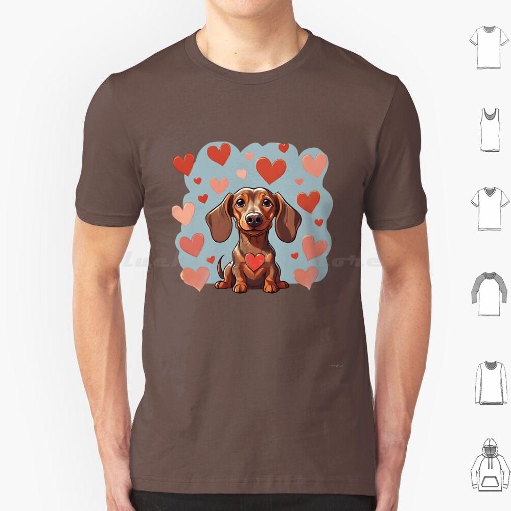 Cute Valentine Daschound Dog T Shirt Cotton Men Women DIY Print Dog Breeds Cute Dog Dog With Hearts Valentine Dog Animals