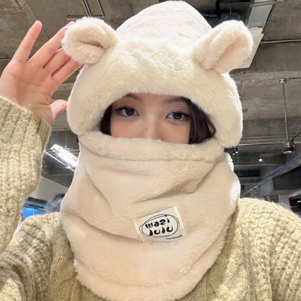Anti-cold Winter Integrated Scarf Cap 4 in 1 Cold Proof Scarf Mask Woolen Hat  Cycling