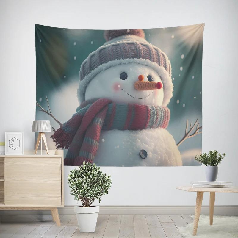 Christmas New Year Cute Snowman Pattern Living Room Bedroom Decoration Tapestry