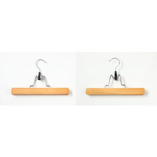 [Simple Design with Gentle Natural Wood] Wooden Slacks Hanger with Natural Wood Grain and Color, One-touch Attachment and Detachment, 24.5cm Wide (2)