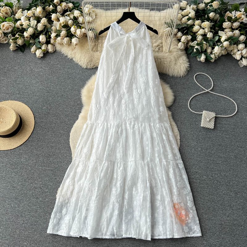 Off-the-Shoulder Retro Summer New Arrival Sexy Beach Dress Halterneck